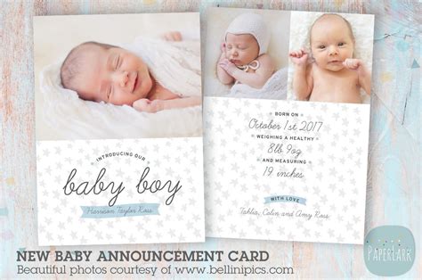 AN006 Baby Boy Announcement Card | Card Templates ~ Creative Market