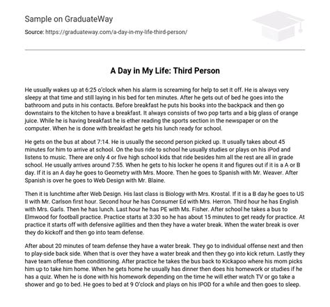 ⇉A Day in My Life: Third Person Narrative Essay Essay Example | GraduateWay