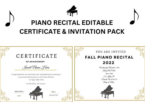 Piano Recital Certificate, Piano Award Printable, Child Certificate ...