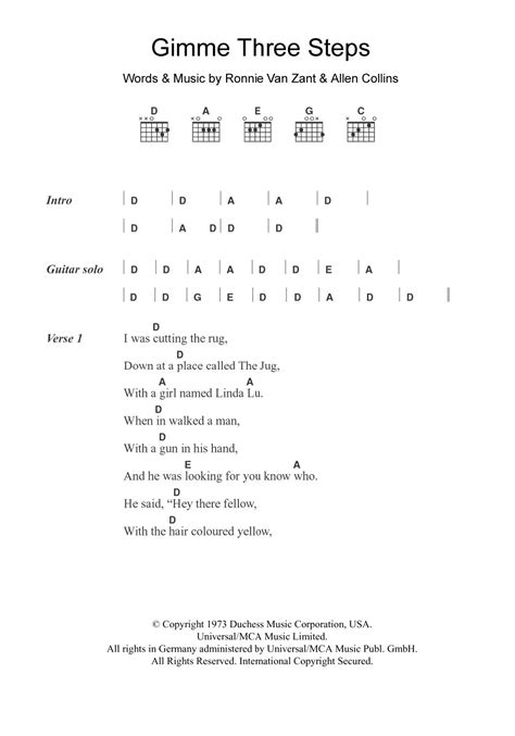 Gimme Three Steps by Lynyrd Skynyrd - Guitar Chords/Lyrics - Guitar ...