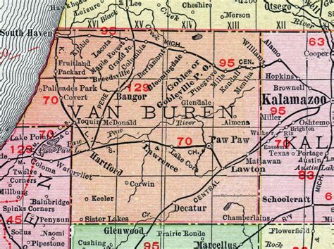 Van Buren County, Michigan, 1911, Map, Rand McNally, Paw Paw, South Haven, Hartford, Decatur ...