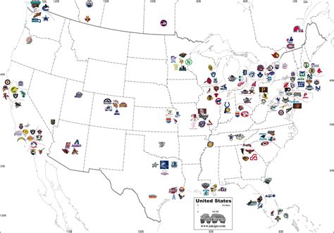 Map of USA and Canada "Big Four" Sports Teams Since 1950 [3000x2100 ...