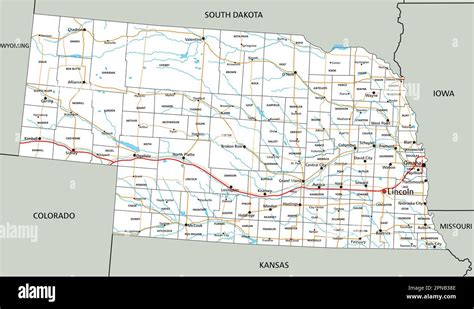 High detailed Nebraska road map with labeling Stock Vector Image & Art ...