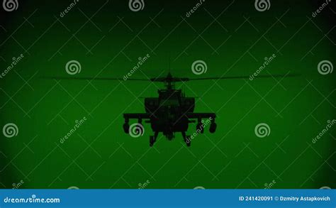 Apache AH-64 Helicopter Flies at Night, Night Vision Infrared Stock ...