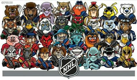 A new photo of all 32 Mascots of the NHL in Chibi size. #NHL #WeSkateFor Nhl Logos, Sports Logos ...