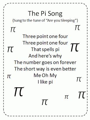 Pi song! So cute. (Though, I think it would be better, syllabically, for the one line to be 'It ...