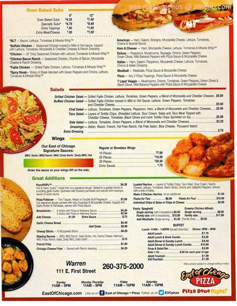 Online Menu of East of Chicago Pizza Restaurant, Warren, Indiana, 46792 - Zmenu