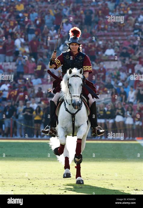 September 09, 2017 USC Trojans mascot riding Traveler before the game ...