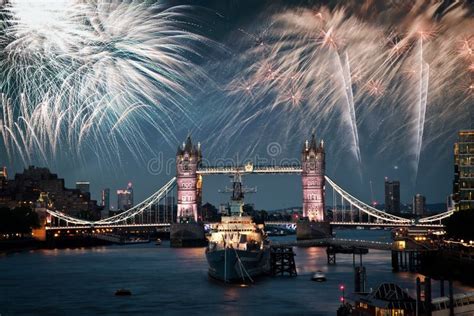 Tower Bridge with Fireworks, Celebration of the New Year in London, UK Stock Photo - Image of ...