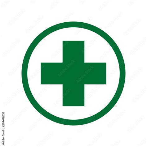 First aid. Green medical cross vector icon. Medicinal and pharmacy sign. Cannabis symbol. Stock ...