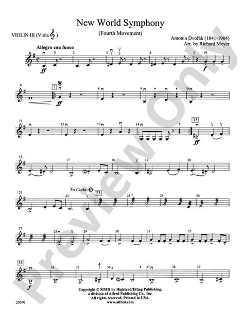 New World Symphony (Fourth Movement): 3rd Violin (Viola [TC]): 3rd Violin (Viola [TC]) Part ...