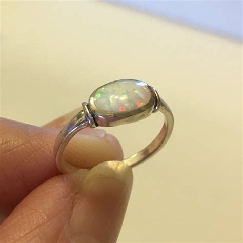 Sterling Silver White Lab Opal Ring, Silver Ring, Opal Ring, Dainty Ri – Indigo & Jade