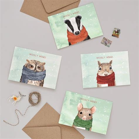 Woolly Wishes Christmas Card Pack Cute Animal Holiday Cards Knitted ...