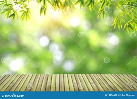 Empty Bamboo Table on Background the Top Has a Natural Bokeh Light Stock Image - Image of ...