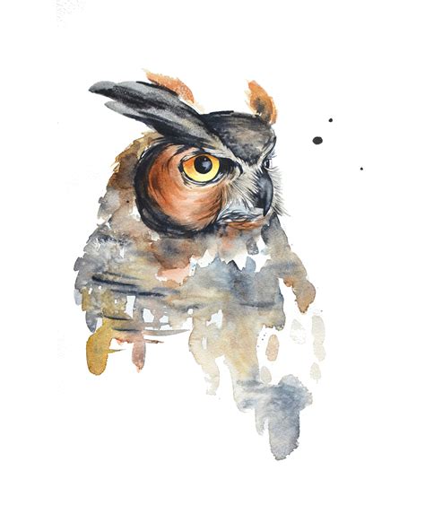 Great Horned Owl watercolor painting : Watercolor