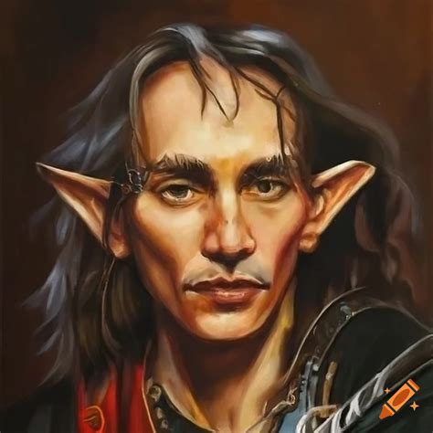 Portrait of a knowledgeable half-elf bard on Craiyon