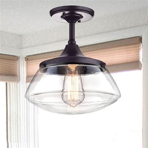 Glass Bronze Schoolhouse Semi-flush Mount Ceiling Light | Claxy