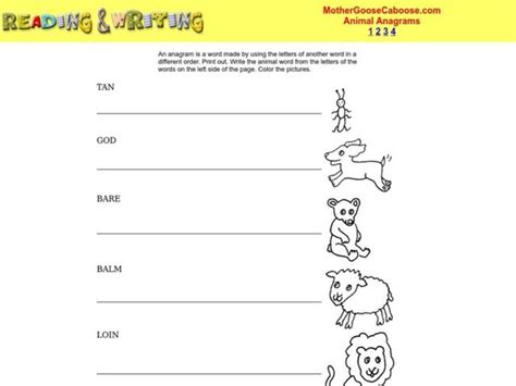 Animal Anagrams Worksheet for 1st Grade | Lesson Planet