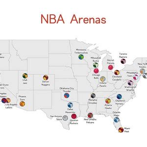 NBA Arenas Map Basketball Stadiums National Basketball Association ...