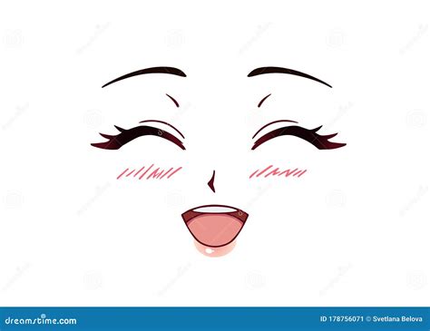 Happy Anime Face. Manga Style Closed Eyes Stock Vector - Illustration ...