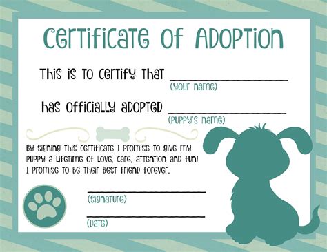 Puppy Adoption Certificate Free Printable - Printable World Holiday