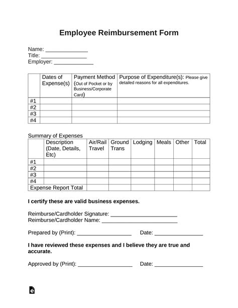 Free Employee Reimbursement Form - PDF | Word – eForms