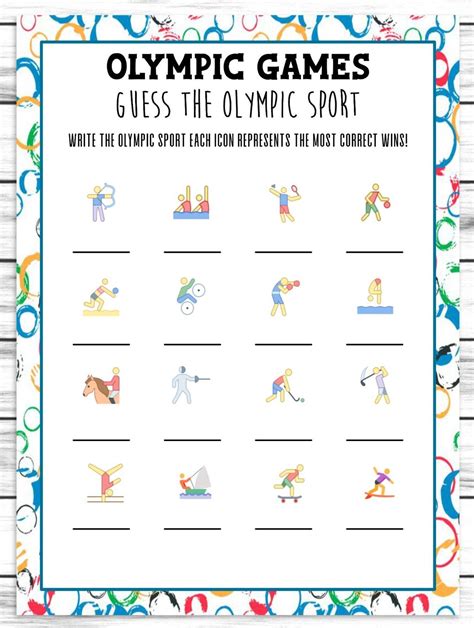 printable or virtual olympics party game for kids or adults sports ...