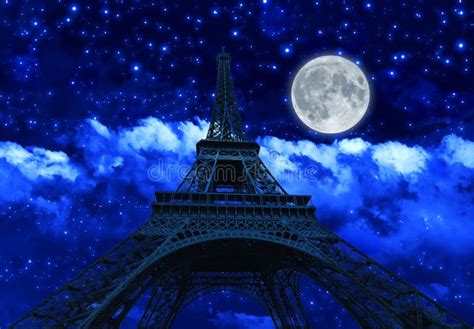 Night sky and Eiffel Tower editorial image. Illustration of dark ...