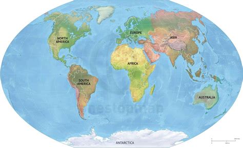 Vector Map World Relief Continents Political | One Stop Map