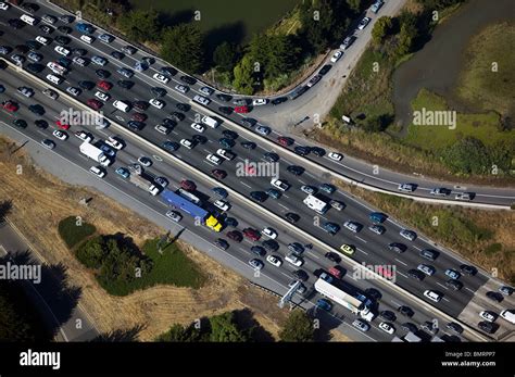 aerial view above traffic jam interstate 80 Berkeley Emeryville California Stock Photo - Alamy