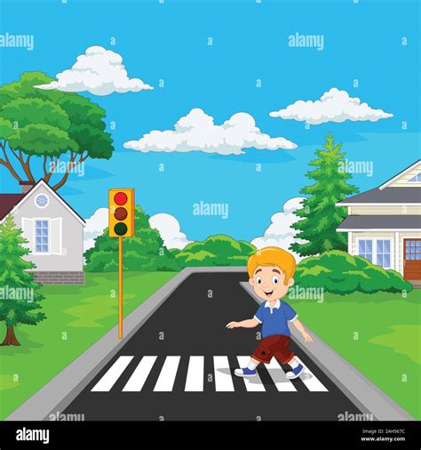 Cartoon boy walking across the crosswalk Stock Vector Image & Art - Alamy