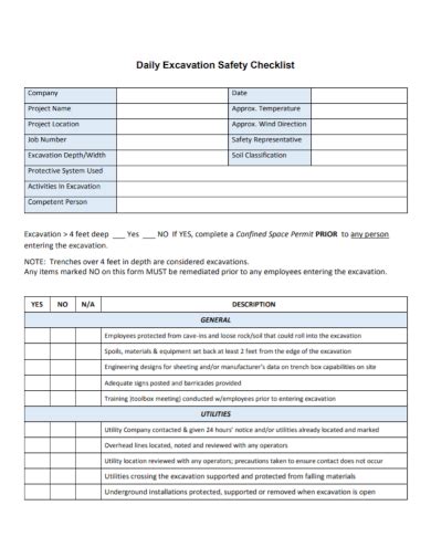 FREE 10+ Excavation Checklist Samples [ Safety, Inspection, Daily ]