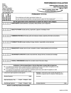 Fillable Online csuchico PERFORMANCE EVALUATION - CSU, Chico - csuchico ...