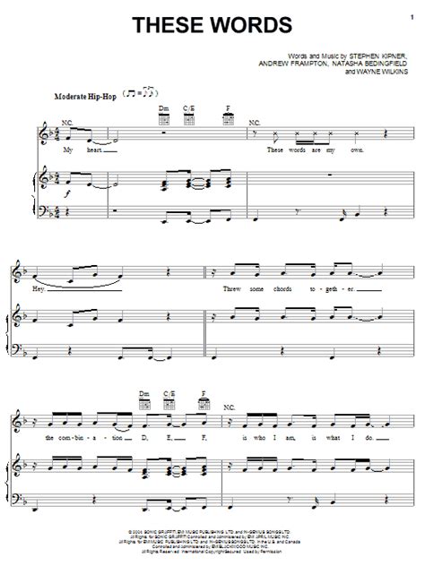 Natasha Bedingfield "These Words" Sheet Music Notes | Download ...