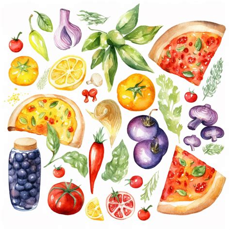 Premium AI Image | A watercolor drawing of food on a white background