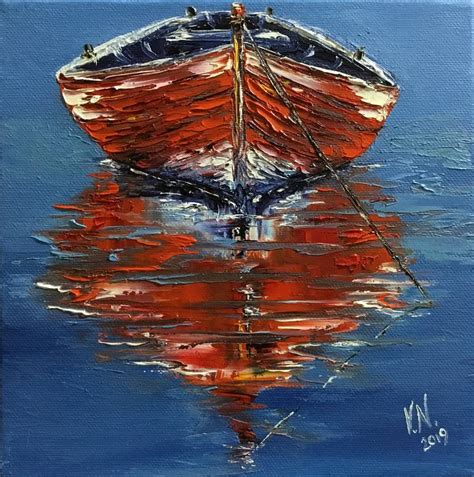 Old red boat Painting by Volodymyr Nezdiimynoha | Saatchi Art