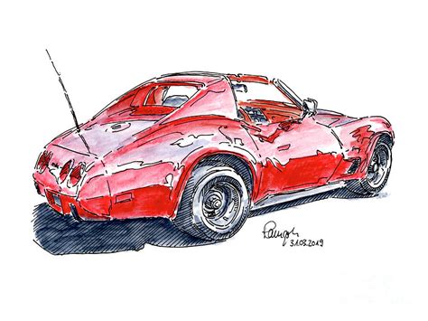 Corvette Pencil Drawing