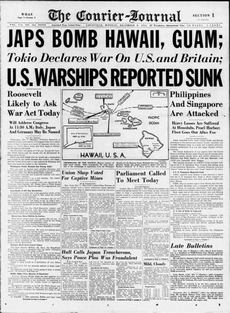 The Courier-Journal December 8, 1941 Louisville, Ky. | Journal, History, Courier