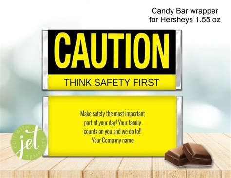 Editable Safety First Candy Bar Wrappers, Caution Candy Bar Wrappers ...