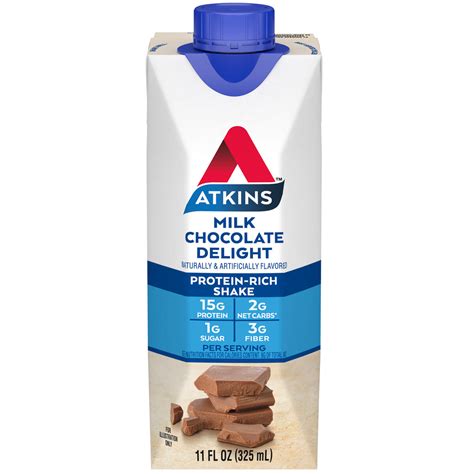 Atkins Milk Chocolate Delight Protein Shake, High Protein, Low Carb, Low Sugar, Keto, 4 Ct ...