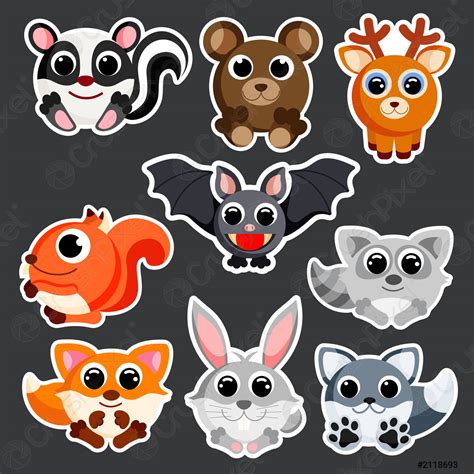 Cute forest animals set sticker template vector - stock vector 2118693 | Crushpixel