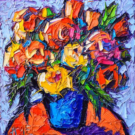 Colorful Wild Roses Abstract Flowers Modern Impressionist Impasto Oil ...