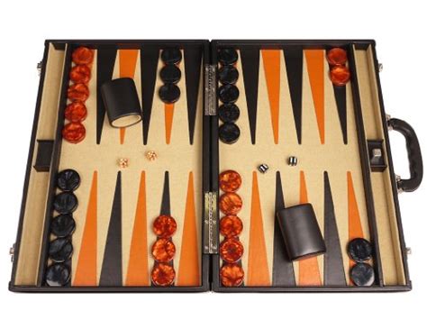 Professional Leather Backgammon Set – 21″ Black/Beige Board | backgammon-boards.com