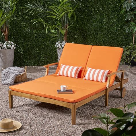 Antonia Double Reclining Teak Chaise Lounge With Cushion | Best Outdoor Furniture on Sale For ...