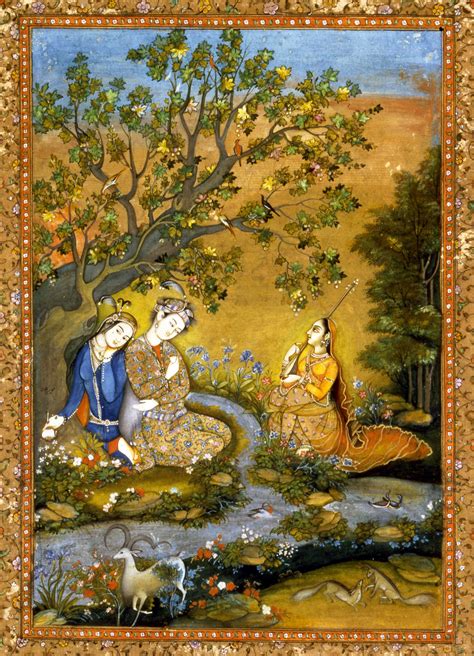 Miniature pasted on an album leaf. “Lovers in a Landscape” India, Lucknow; 1760-1770 Mughal ...