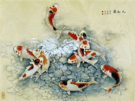 HD wallpaper: Asian Art11, koi fish painting, chinese, japanese, asian ...