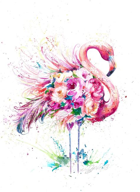 A4 FLORENCE Pink Flamingo Tropical Bird Floral Design Print Ideal Girls ...