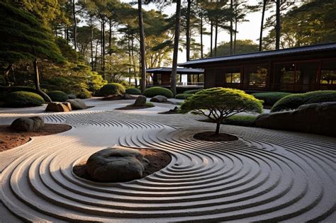 Premium AI Image | A traditional Japanese sand garden raked into perfect lines