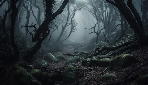 Spooky forest dark mystery horror in nature generated by AI | AI-generated image