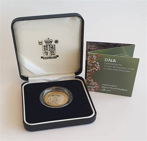 2003 DNA Double Helix Discovery, Silver Proof PIEDFORT £2 coin, boxed with COA - M Veissid & Co.